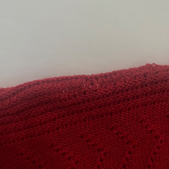 Vintage KENNETH TOO red eyelet knit short sleeve womens slub XL blouse V neck - Picture 10 of 11